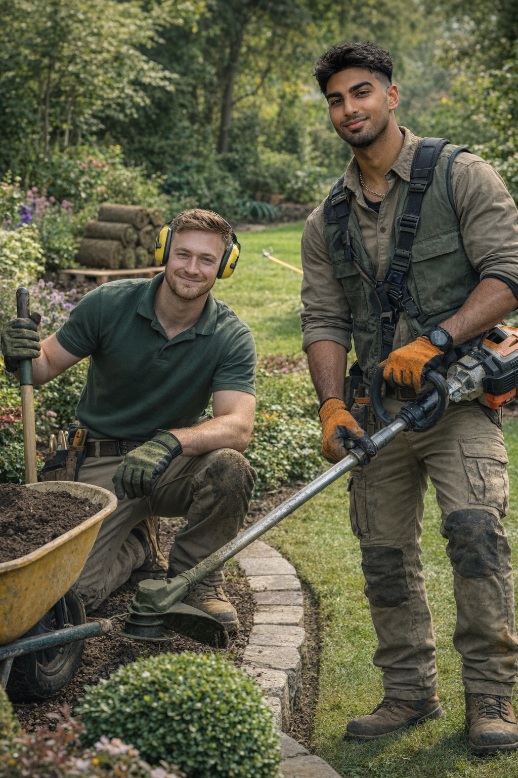 Julian and Saad working together on a garden in Pickering