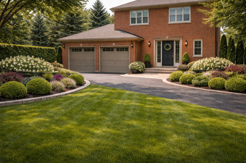 Garden maintenance and grass cutting for a home in Pickering, Ontario