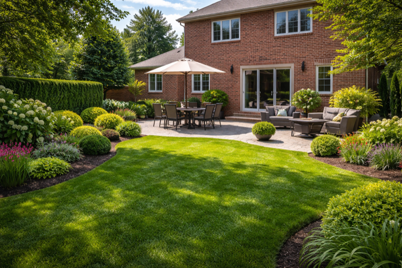 Property maintenance visit at a Scarborough home, grass cutting and garden bed care